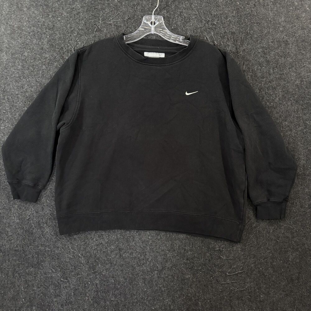 Nike Sweatshirt Women's Medium Black Small Swoosh Fleece Crewneck Pullover